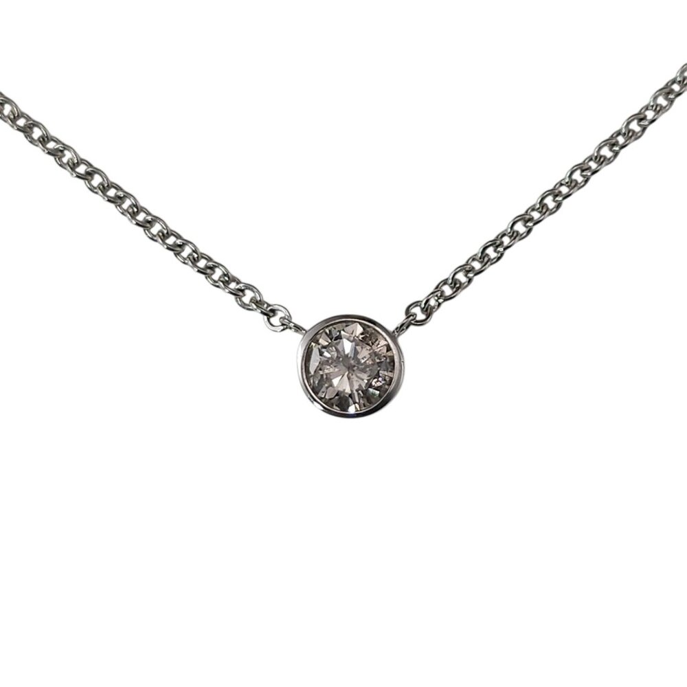14K White Gold Bezel Set Diamond Solitaire Necklace #23767